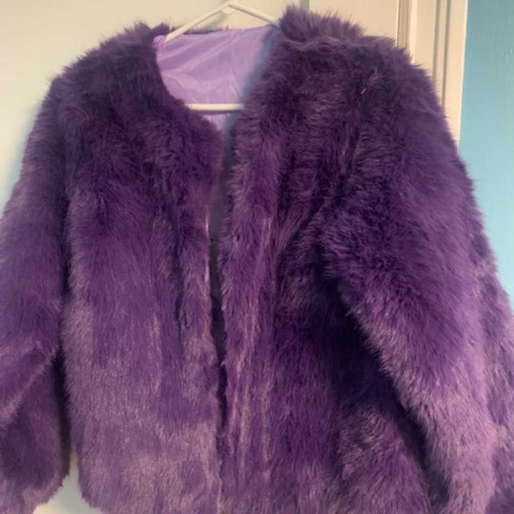 Purple plush faux fur jacket